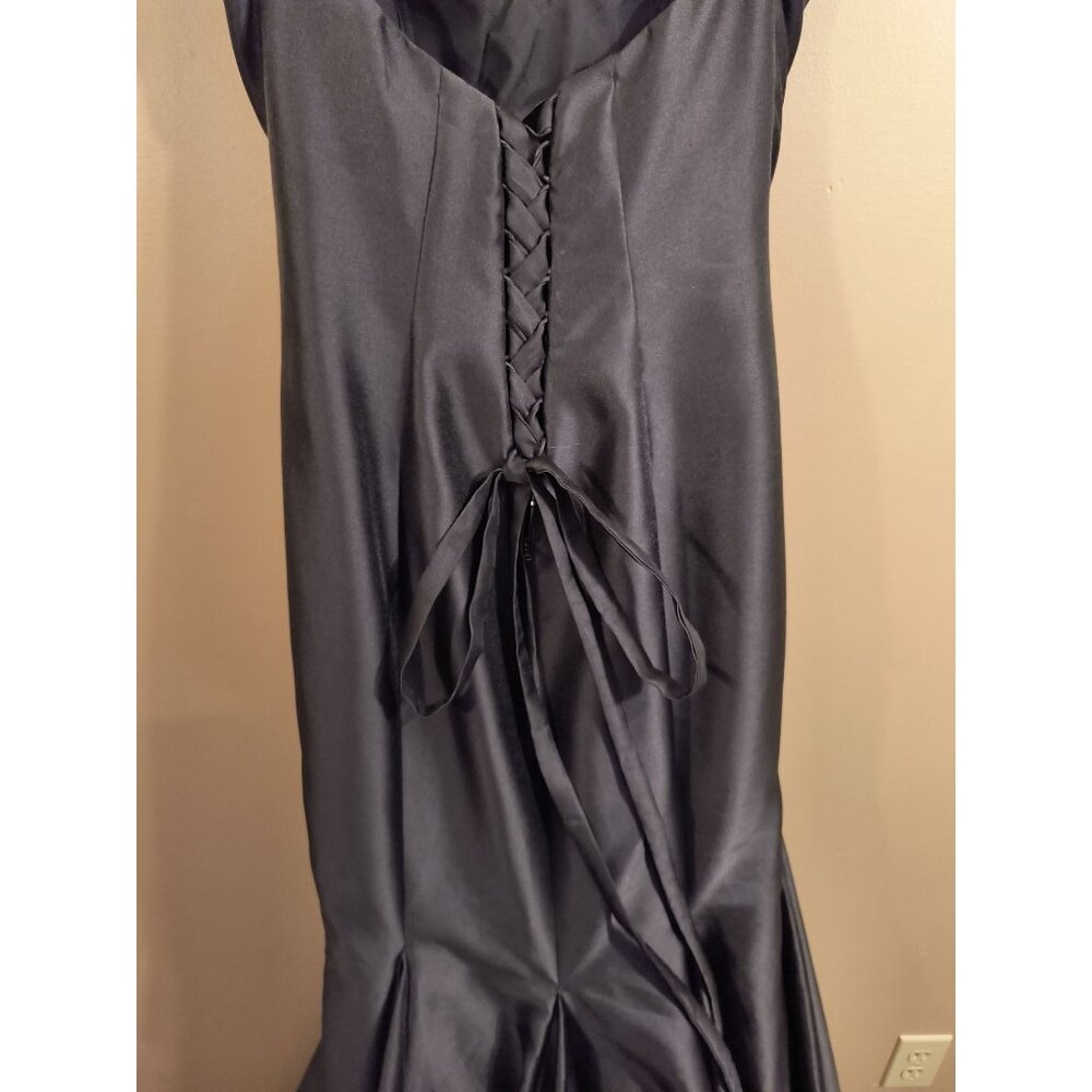 Morilee Black Strapless Mermaid Gown W/ Turquoise & Rhinestone Neckpiece 12 - Picture 7 of 10